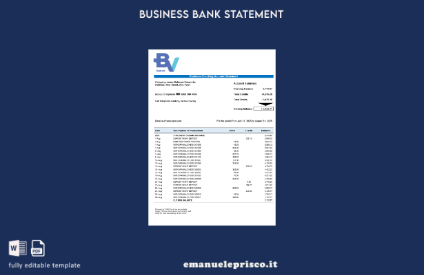 stile verificato Estratto conto aziendale Banco Votorantim Modello Word e PDF